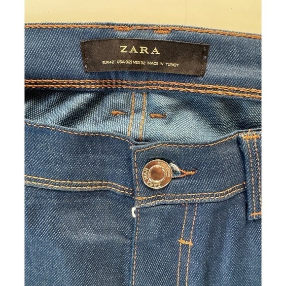 Zara hi rise, skinny jeans, size 32 dark blue with tan stitching - Picture 4 of 8